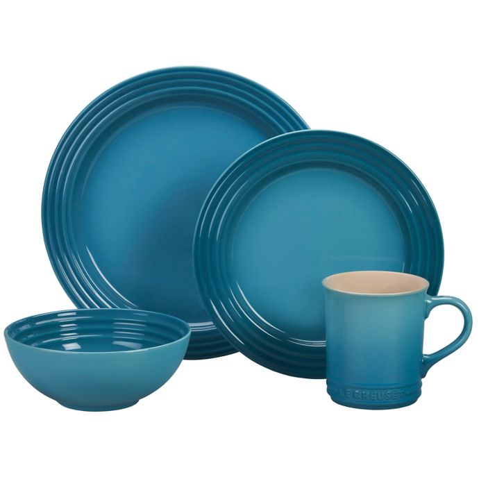 Le Creuset® 16-Piece Dinnerware Set in Caribbean | Bed Bath & Beyond