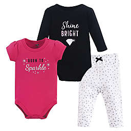 Hudson Baby® Size 3-6M Sparkle 3-Piece Bodysuit and Pant Set in Pink