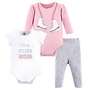 Little Treasures Size 0-3M 3-Piece Ice Skates Bodysuits and Pant Set in Pink