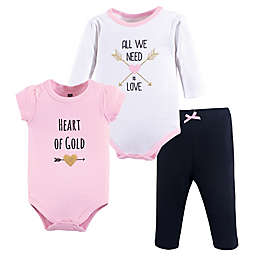 Hudson Baby® Size 0-3M Heart 3-Piece Bodysuit and Pant Set in Pink