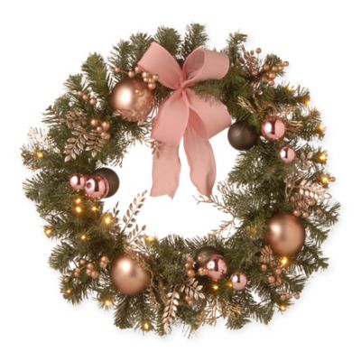 National Tree Company 28-Inch LED Evergreen Pine Wreath in Pink