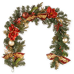 National Tree Company 72-Inch Evergreen Poinsettia Holiday Garland in Red
