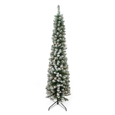 Northlight 6-Foot Flocked Traditional Pre-Lit Pencil Tree In Green | Bed Bath & Beyond