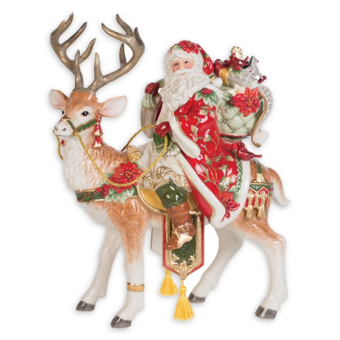 fitz and floyd damask holiday santa on horse figurine