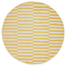 Unique Loom Striped Tribeca 5' Round Powerloomed Area Rug in Yellow