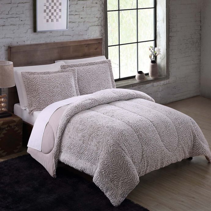 Buy Faux Fur 3-Piece King Comforter Set in Nordic Taupe from Bed Bath ...