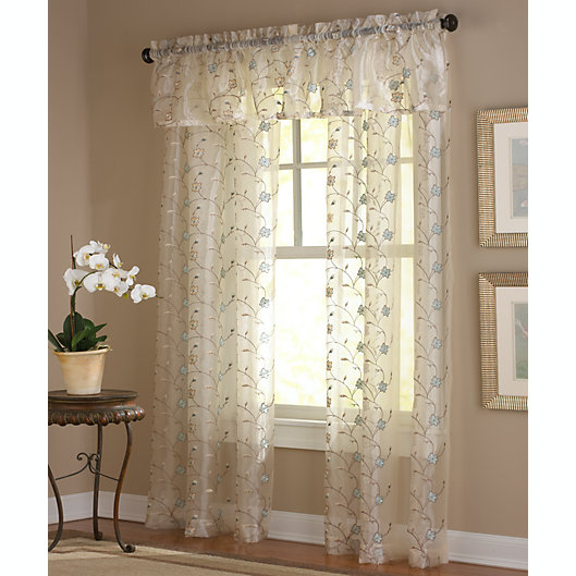 Alternate image 1 for Amberly Embroidered Leaf Rod Pocket Sheer Window Curtain Panel (Single)