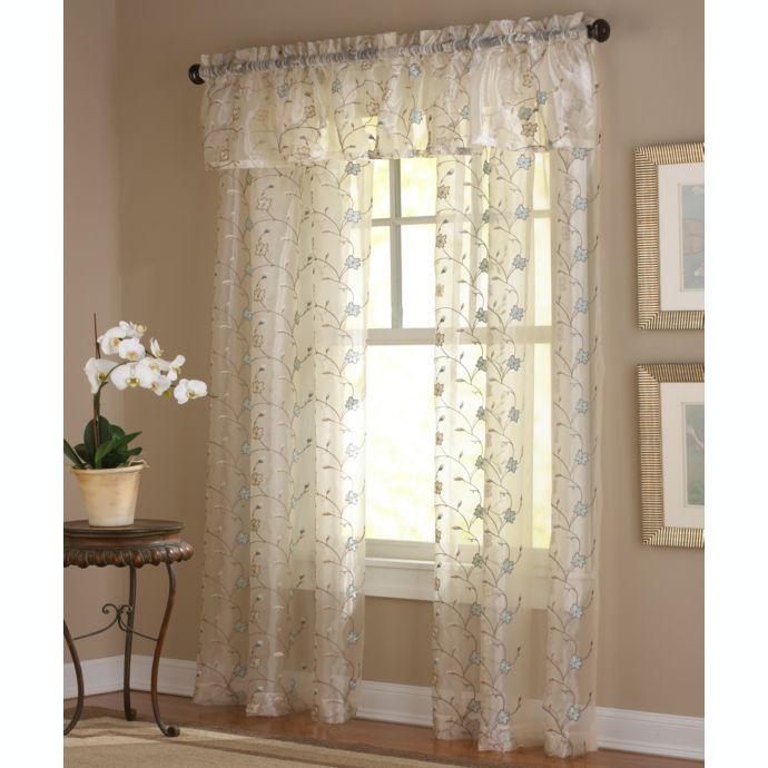 Amberly Embroidered Leaf Rod Pocket Sheer Window Curtain Panel and 