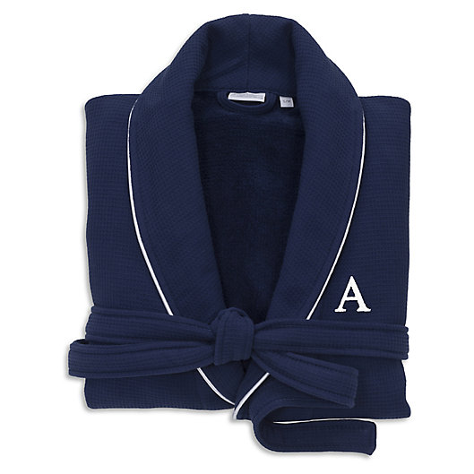 Alternate image 1 for Linum Home Textiles Personalized Waffle Large/XL Terry Bathrobe in Navy