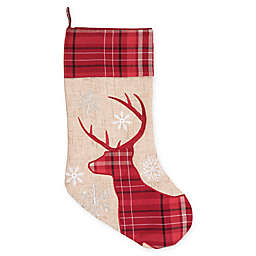 C&F Home Plaid Christmas Deer Stocking in Red
