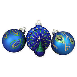 Northlight® Peacock Design Glass Ornaments (Set of 3)