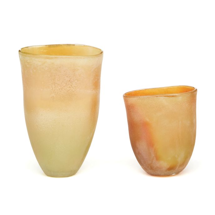 Two S Company Hand Blown Flared Glass Vases In Frosted Orange