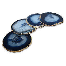 Medium Gold Edge Blue Agate Coasters (Set of 4)