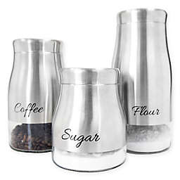 Home Basics 3 Piece Stainless Steel Canister Set with See-Through Glass Base, Silver
