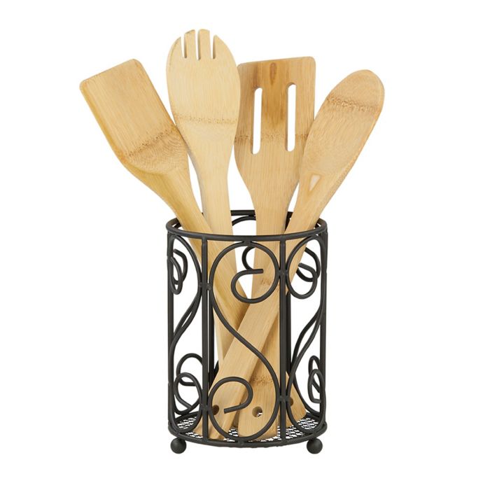 Home Basics Steel Utensil Holder in Black | Bed Bath & Beyond