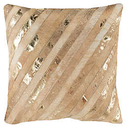 Safavieh Latta Metallic Cowhide Square Throw Pillow in Beige/Gold
