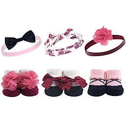 Hudson Baby® 6-Piece Floral Headbands and Socks Set in Burgundy