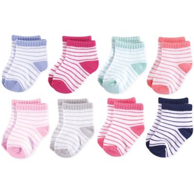 Hudson Baby&reg; 8-Pack Striped Crew Socks in Pink