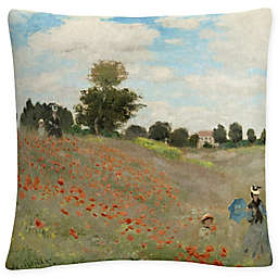Wild Poppies Near Argenteuil Square Throw Pillow in Green