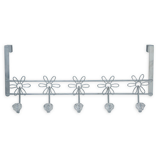 Alternate image 1 for Simplify 5-Hook Crystal Daisy Over the Door Hook Rack in Metallic