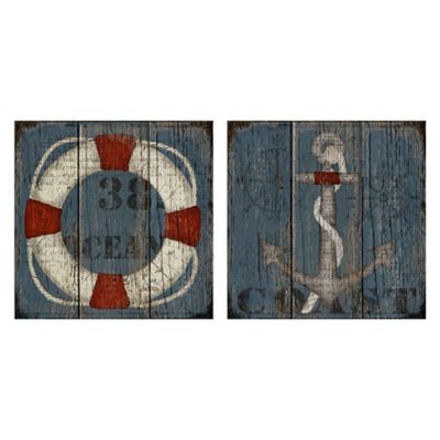 Coastal Wheel &amp; Anchor 20-Inch Square Canvas Wall Art (Set of 2)