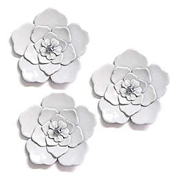 8-Inch x 8-Inch Metal Wall Flowers in White (Set of 3)