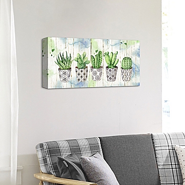 Potted Succulents on Wood 34-Inch x 17-Inch Canvas Wall Art. View a larger version of this product image.