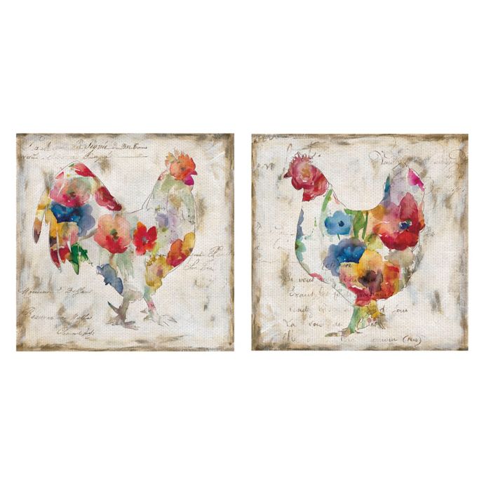 Flowered Hen And Rooster Canvas Wall Art Set Of 2 Bed Bath Beyond