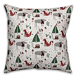 Designs Direct Christmas Woodland Creatures Square Throw Pillow in Grey