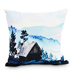 Cabin In The Woods Square Throw Pillow in Blue