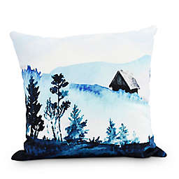 Over The Hills Square Throw Pillow in Blue