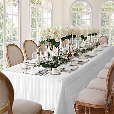 Denley Stripe Jacquard 52-Inch x 70-Inch Oblong Tablecloth in White. View a larger version of this product image.