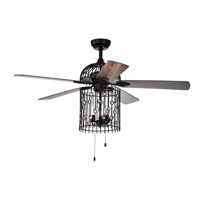 Blodwyn 52 Inch 3 Light Metal Cage Ceiling Fan In Black Bed Bath