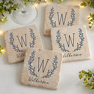 Personalized Floral Farmhouse Tumbled Stone Coaster Set. View a larger version of this product image.