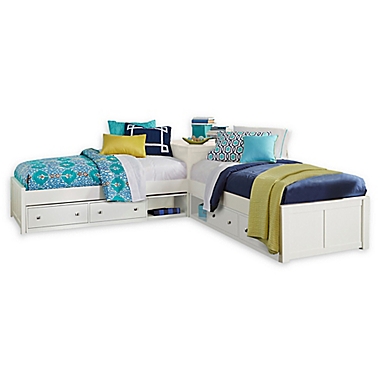 Hillsdale Furniture Pulse Twin L-Shaped Bed with Double Storage in White. View a larger version of this product image.