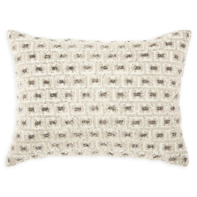 Mina Victory Beaded Buckles Oblong Throw Pillow In White Bed