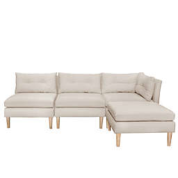 Varick 4-Piece Linen Tufted Sectional Sofa with Ottoman