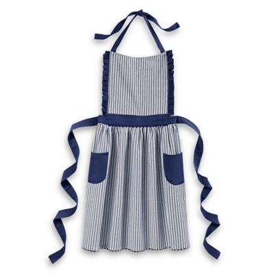 blue and white apron