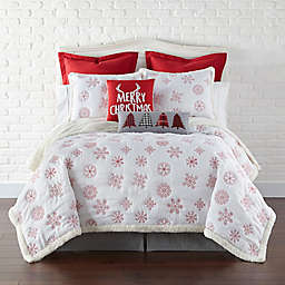 Levtex Home Snowflake Sherpa Reversible King Quilt Set in Red/White