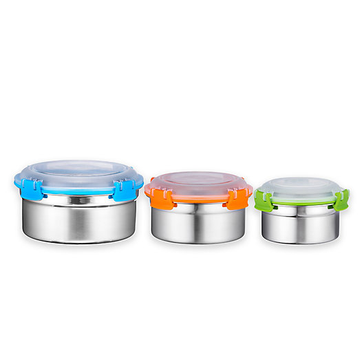 Alternate image 1 for Bruntmor™ 3-Piece Stainless Steel Round Food Container Set with Snapping Lids