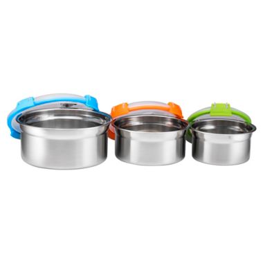 Bruntmor&trade; 3-Piece Stainless Steel Round Food Container Set with Snapping Lids. View a larger version of this product image.