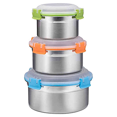 Bruntmor&trade; 3-Piece Stainless Steel Round Food Container Set with Snapping Lids. View a larger version of this product image.