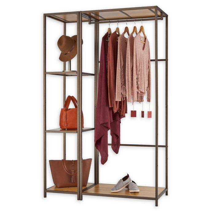 Trinity Modular 2 Piece Bamboo Closet Organizer In Bronze Bed