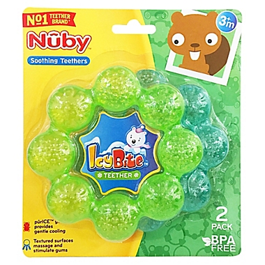 Nuby&trade; IcyBite 2-Pack Soother Ring Teethers in Aqua/Green. View a larger version of this product image.