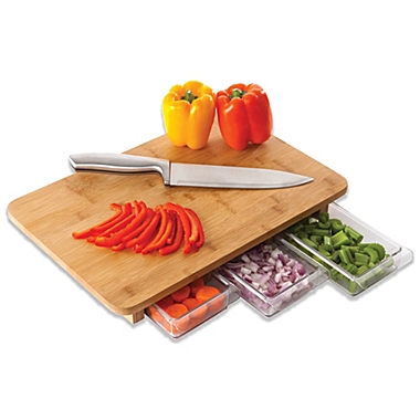 Quirky&reg; Mocubo One Stop Chop Bamboo Cutting Board with Storage Containers. View a larger version of this product image.