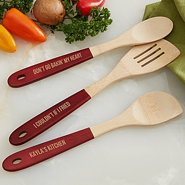 Personalized Kitchen Expressions Red-Handled Bamboo Utensils. View a larger version of this product image.