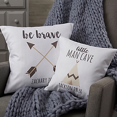Personalized Woodland Adventure Teepee Baby Throw Pillow. View a larger version of this product image.