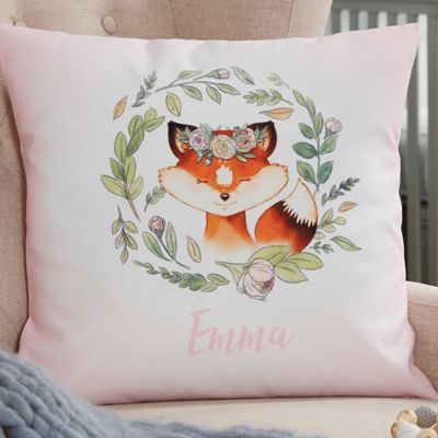 Personalized Woodland Floral Fox Throw Pillow