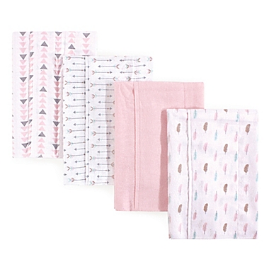 Luvable Friends&reg; 4-Pack Feather Burp Cloth Set in Pink. View a larger version of this product image.