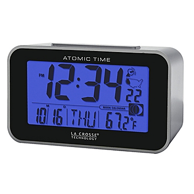 La Crosse Technology Atomic Alarm Clock with Indoor Temperature in Black. View a larger version of this product image.